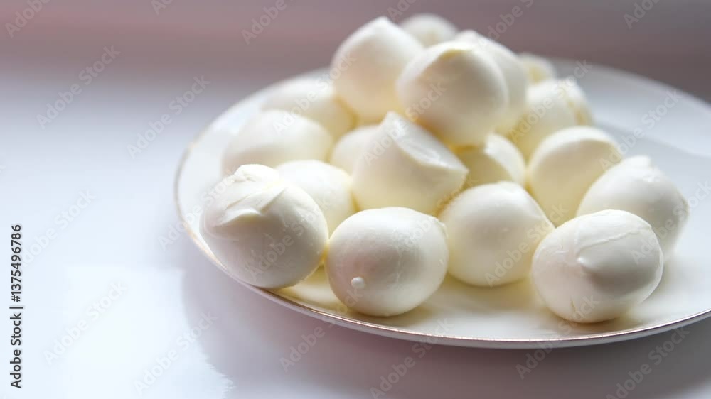 Many fresh white mozzarella cheese balls on spoon . High quality 4k footage Many fresh white mozzarella cheese balls on spoon . High quality 4k footage