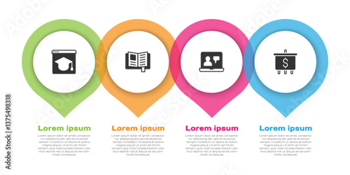 Set Online education, Reading book, and Target with dollar. Business infographic template. Vector