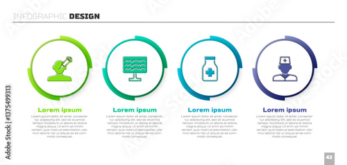Set Addiction to the drug, Encephalogram, Sedative pills and Male doctor. Business infographic template. Vector