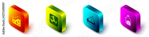Set Isometric Ground, Earth globe, Ore mining and icon. Vector
