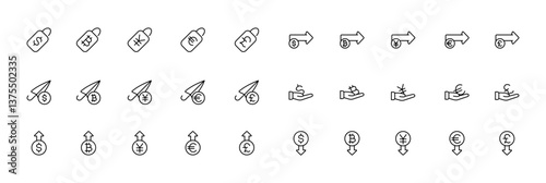 Set of minimalistic line icons for finance, security, and logistics