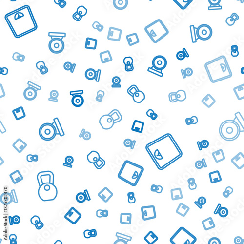 Set line Weight, Bathroom scales and Boxing gong on seamless pattern. Vector