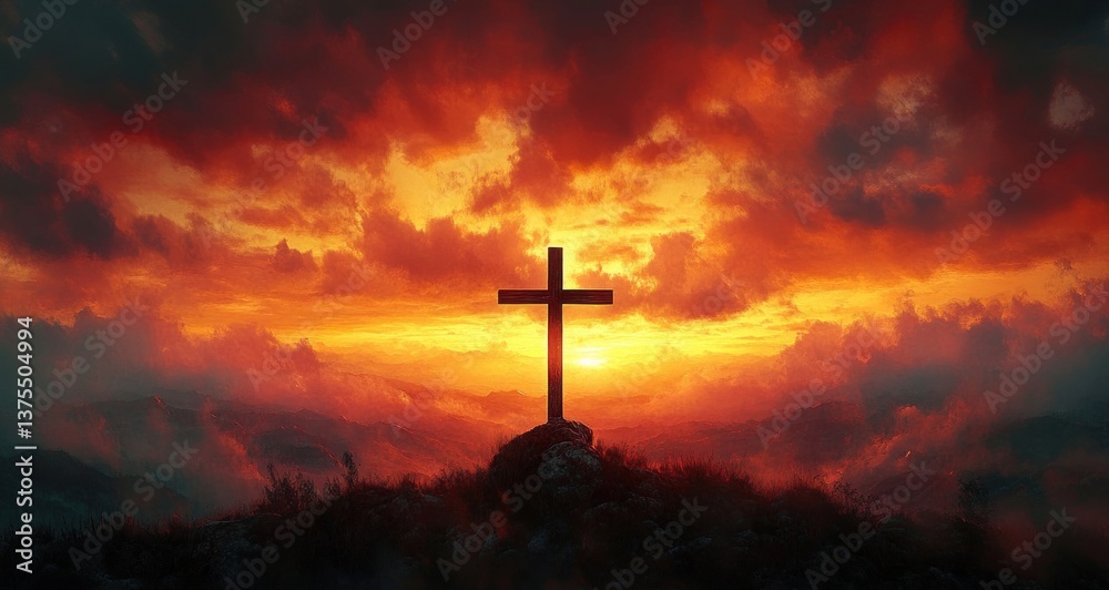 Fototapeta premium Sunset Cross Over Rugged Mountains