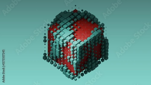 Expanding blocks create a detailed pattern surrounding the cube