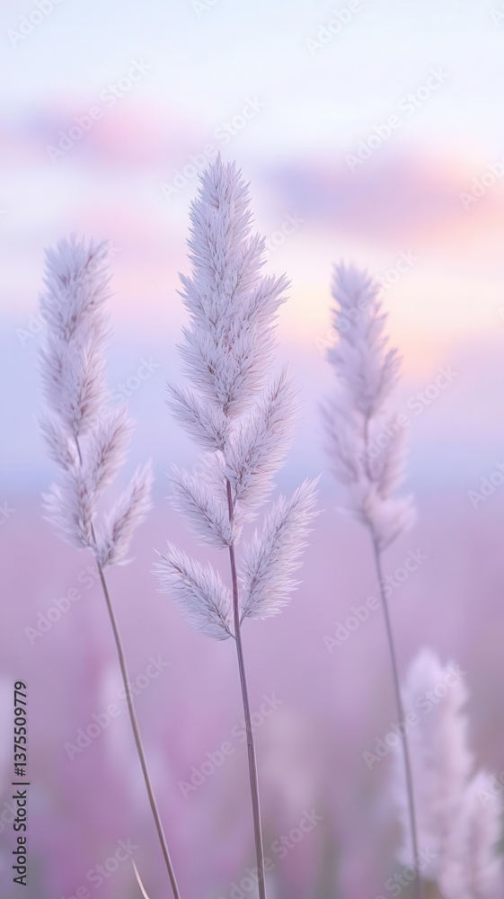 Fototapeta premium Minimalist feathery clouds drifting over a pale lavender sky, soft-focus and toned-down color scheme