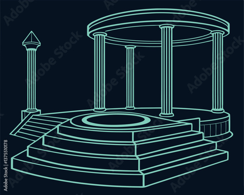Minimalist Line Art Illustration of a Modern Gazebo or Temple.