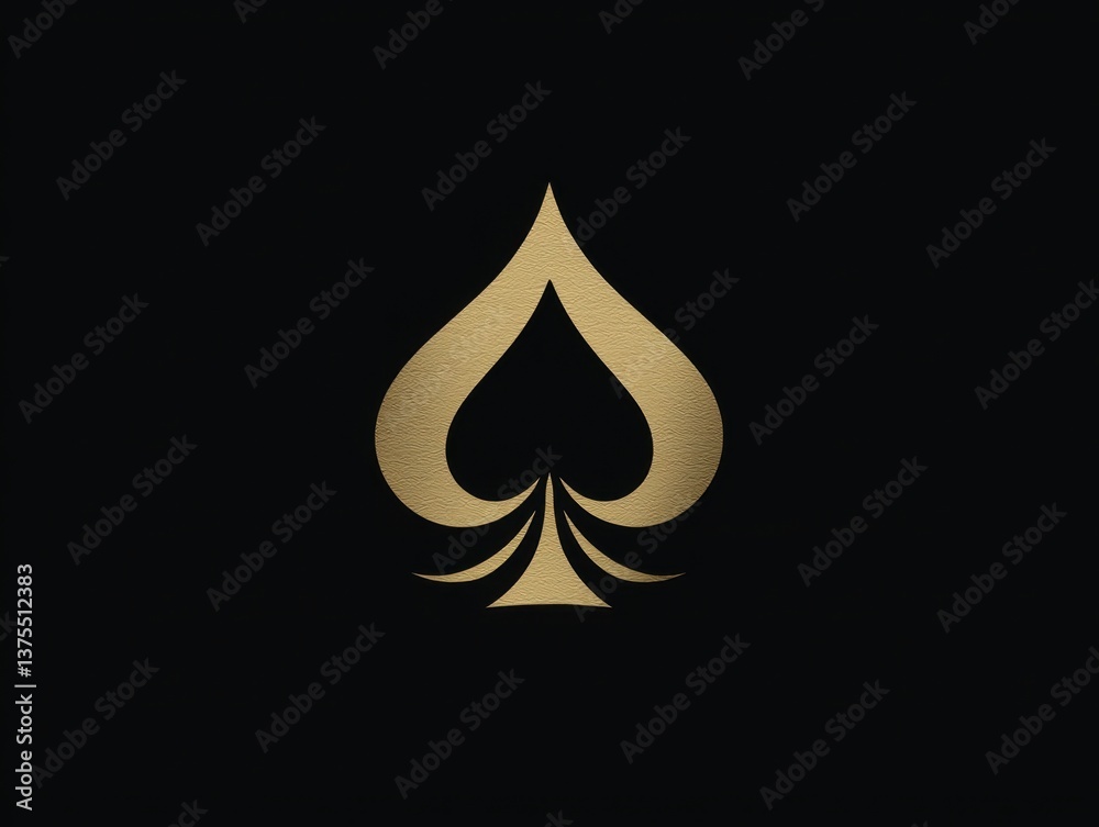 Fototapeta premium A sleek, golden spade symbol on a black background, representing elegance and sophistication, often associated with playing cards.