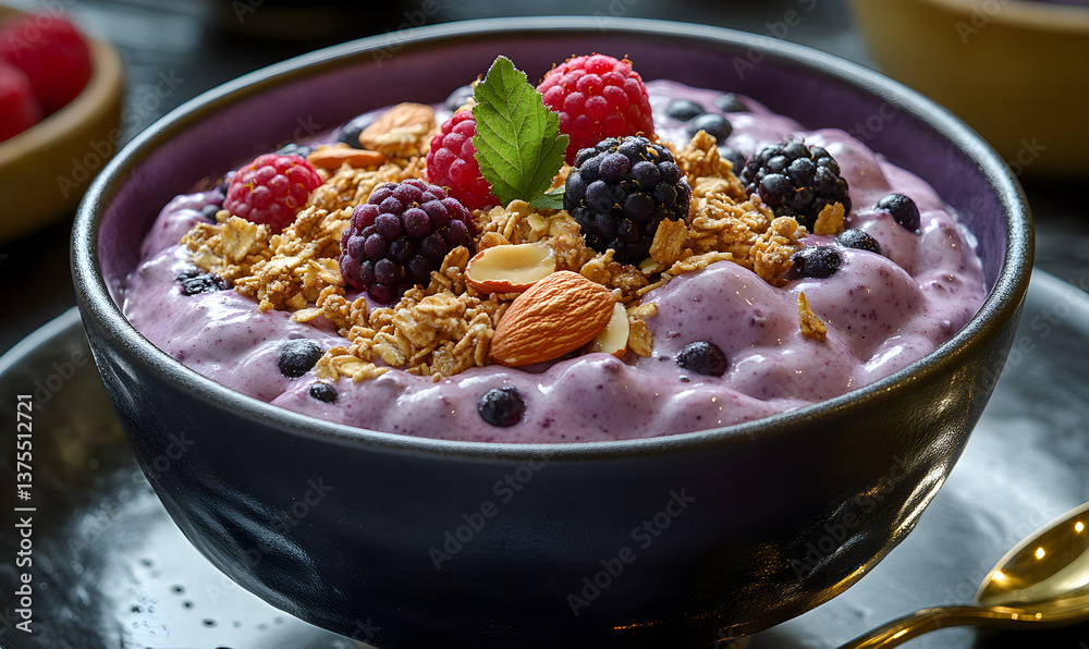 Purple Yogurt Bowl with Granola and Berries Purple Yogurt Bowl with Granola and Berries