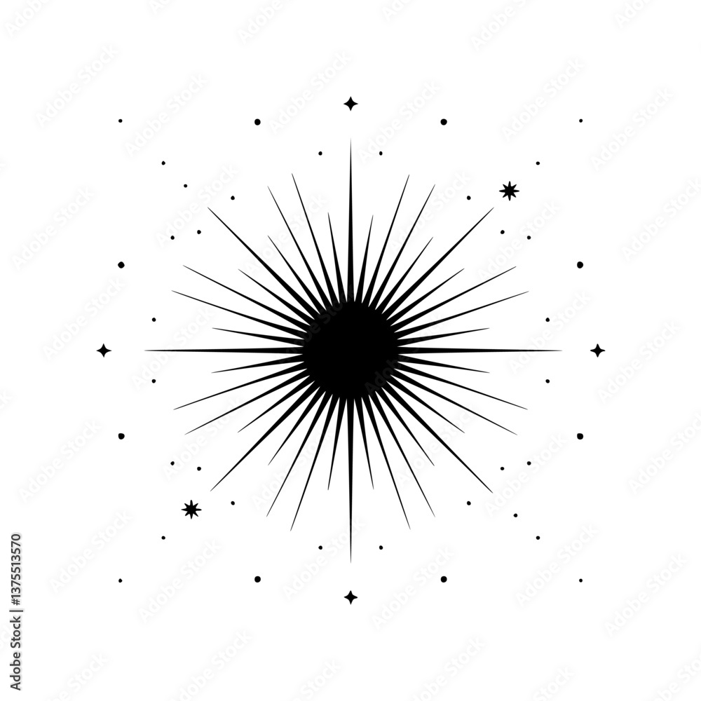 Celestial Burst: Minimalist Black Starburst Design on Gray Background Celestial Burst: Minimalist Black Starburst Design on Gray Background