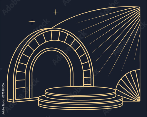 Minimalist Line Art Illustration of a Modern Gazebo or Temple.