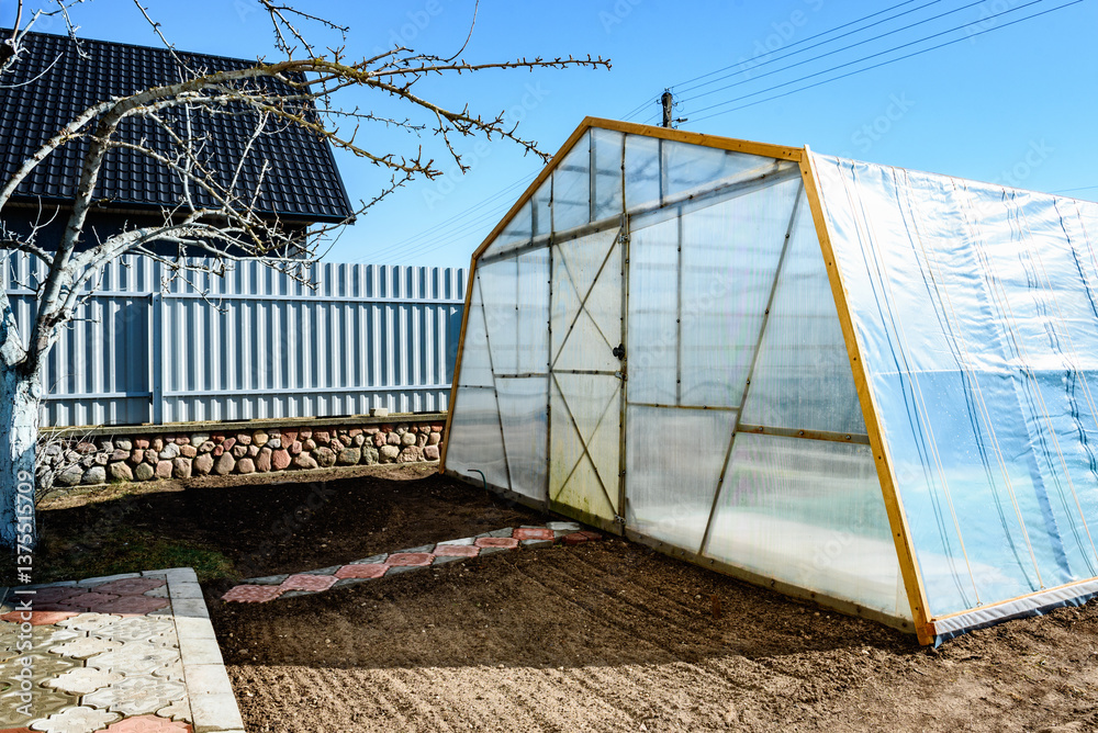 Spring planting of vegetables in the greenhouse in early spring.