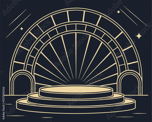 Minimalist Line Art Illustration of a Modern Gazebo or Temple.