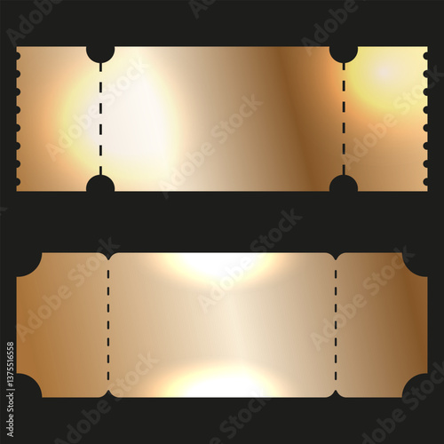 Set Luxury golden Ticket mockup. Empty gold Ticket vector illustration. Premium entry Ticket template design. EPS 10