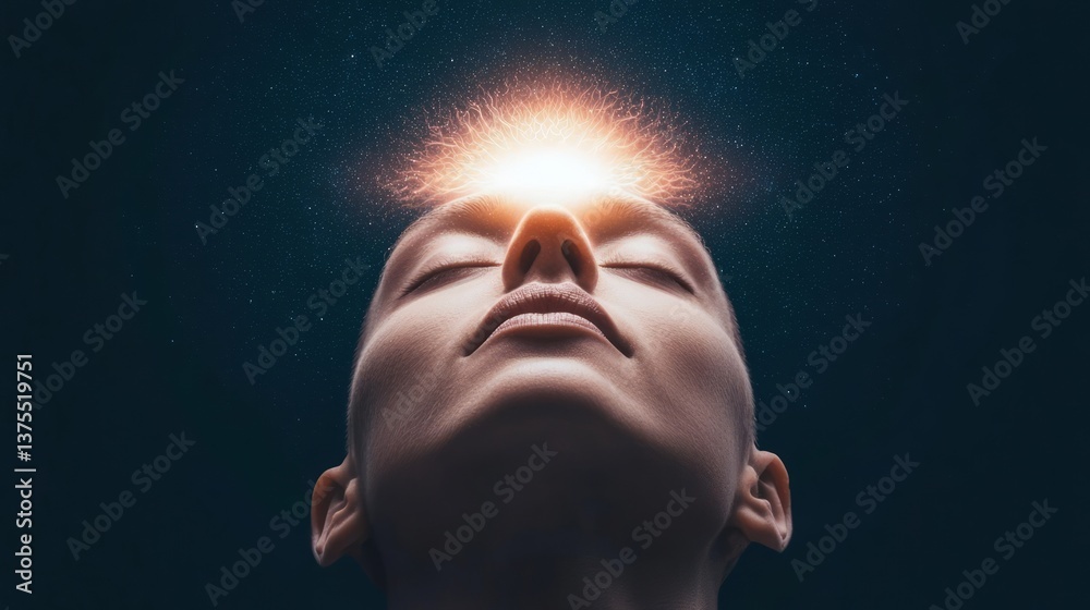 Silhouette of a person in deep thought with a glowing third eye, symbolizing intuition, insight, and spiritual clarity