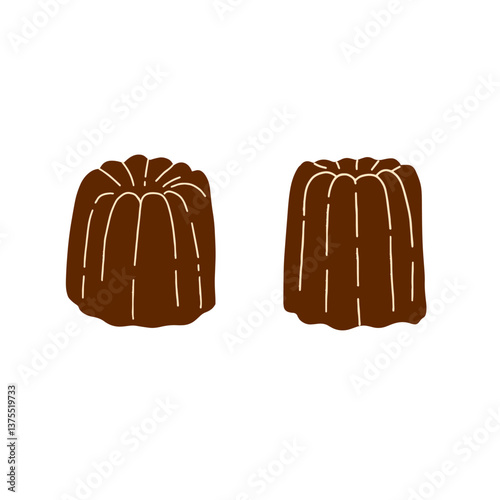 Classic French canelé vector illustration set in flat style, featuring gourmet pastry clip art for bakery and culinary design.