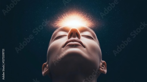 Obraz na płótnie Silhouette of a person in deep thought with a glowing third eye, symbolizing intuition, insight, and spiritual clarity w salonie