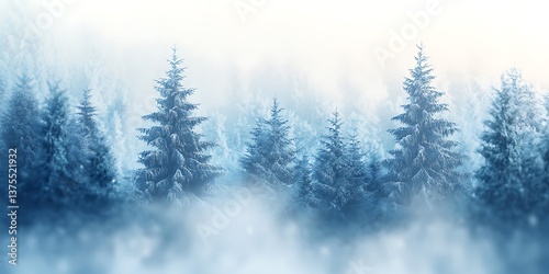 Blurry Cool-Toned Winter Forest with Fog