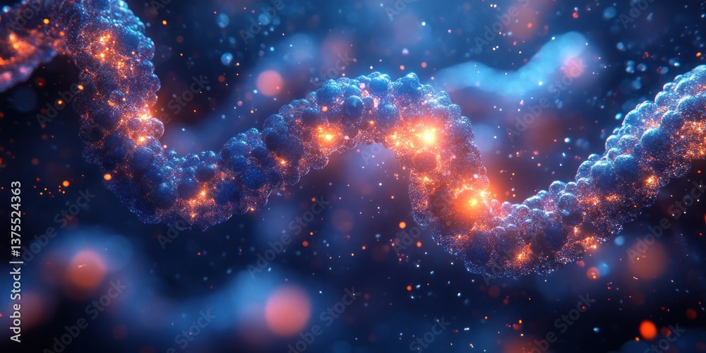 Hyper-Realistic 3D Render of Chromosome with Glowing DNA Strand and Blue Ambient Lighting - Biotechnology and Medical Science Illustration Hyper-Realistic 3D Render of Chromosome with Glowing DNA Strand and Blue Ambient Lighting - Biotechnology and Medical Science Illustration