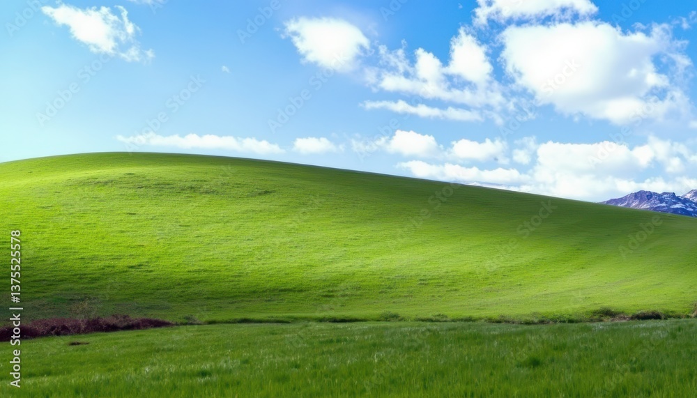 The view features a vast expanse of rolling hills covered in vibrant green grass The view features a vast expanse of rolling hills covered in vibrant green grass