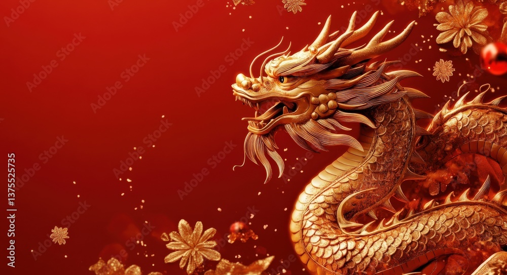Obraz premium Golden Chinese Dragon Sculpture