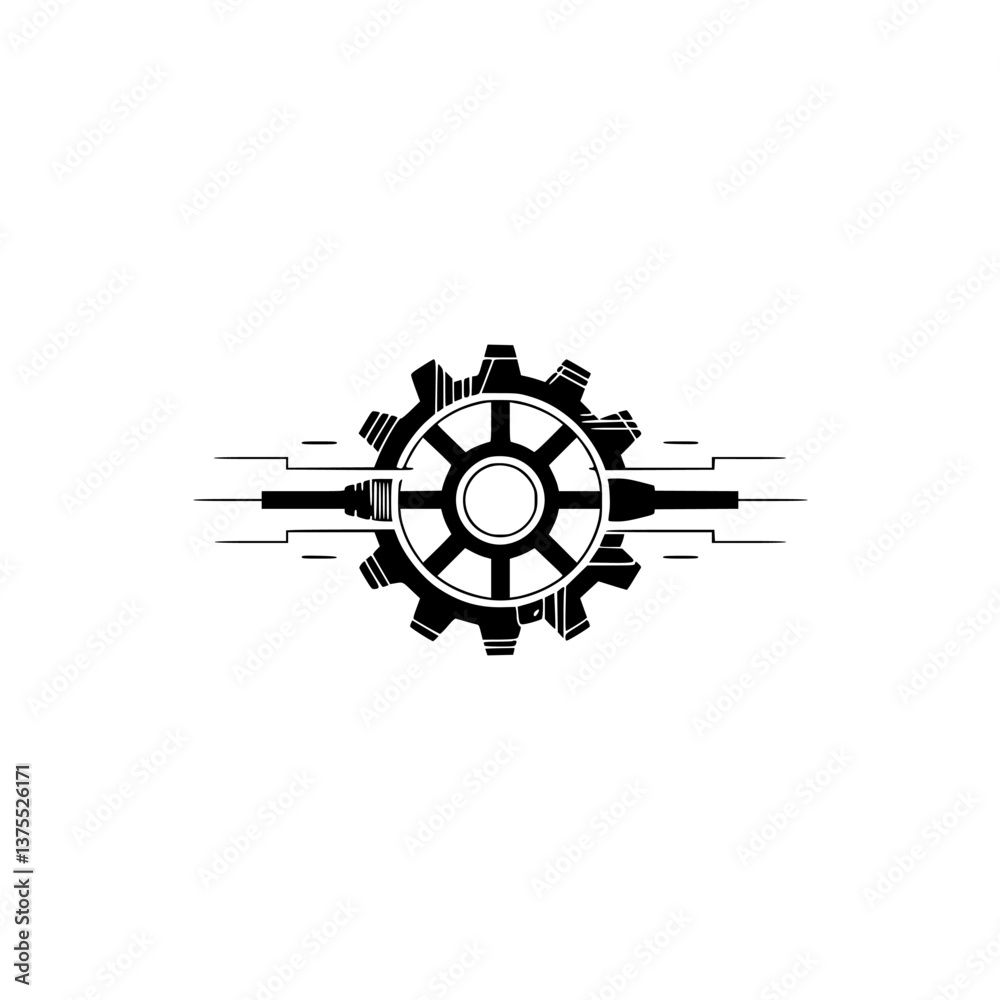 Obraz premium Technological Gear Connection - Black and White Minimalist Illustration