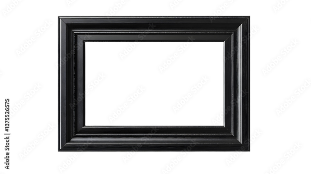 A black picture frame with a layered design isolated against a black background in studio lighting A black picture frame with a layered design isolated against a black background in studio lighting
