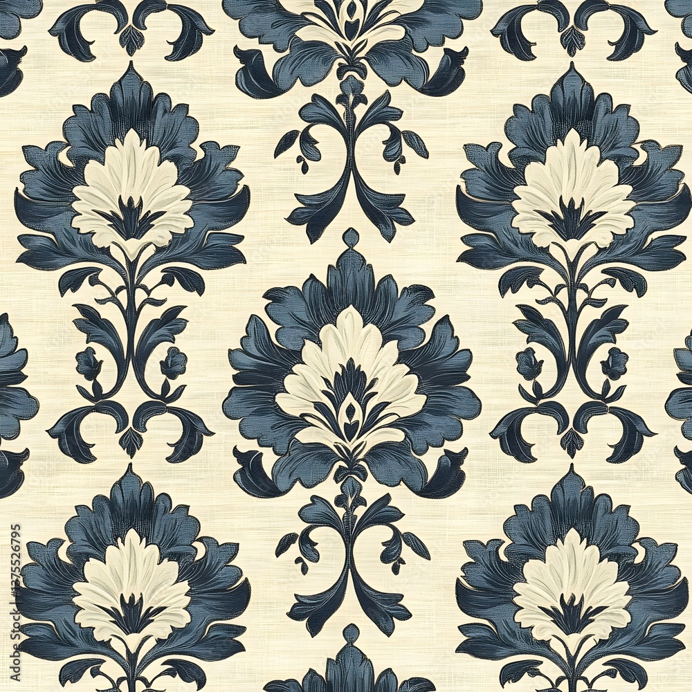 a close up of a wallpaper with a pattern of blue and white flower ...