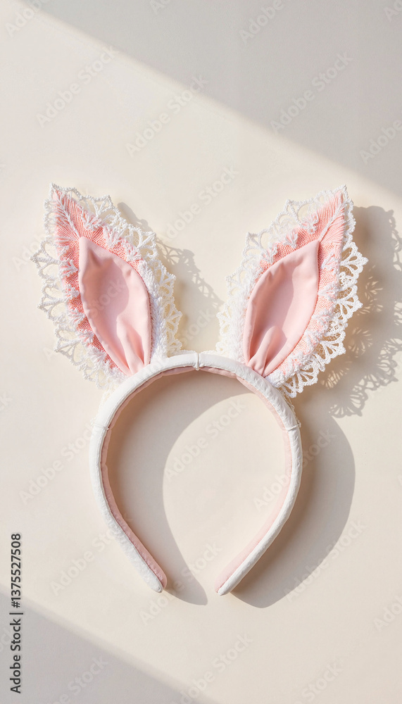 Bunny Ear Headband with Lace Detail on a Light Background Bunny Ear Headband with Lace Detail on a Light Background
