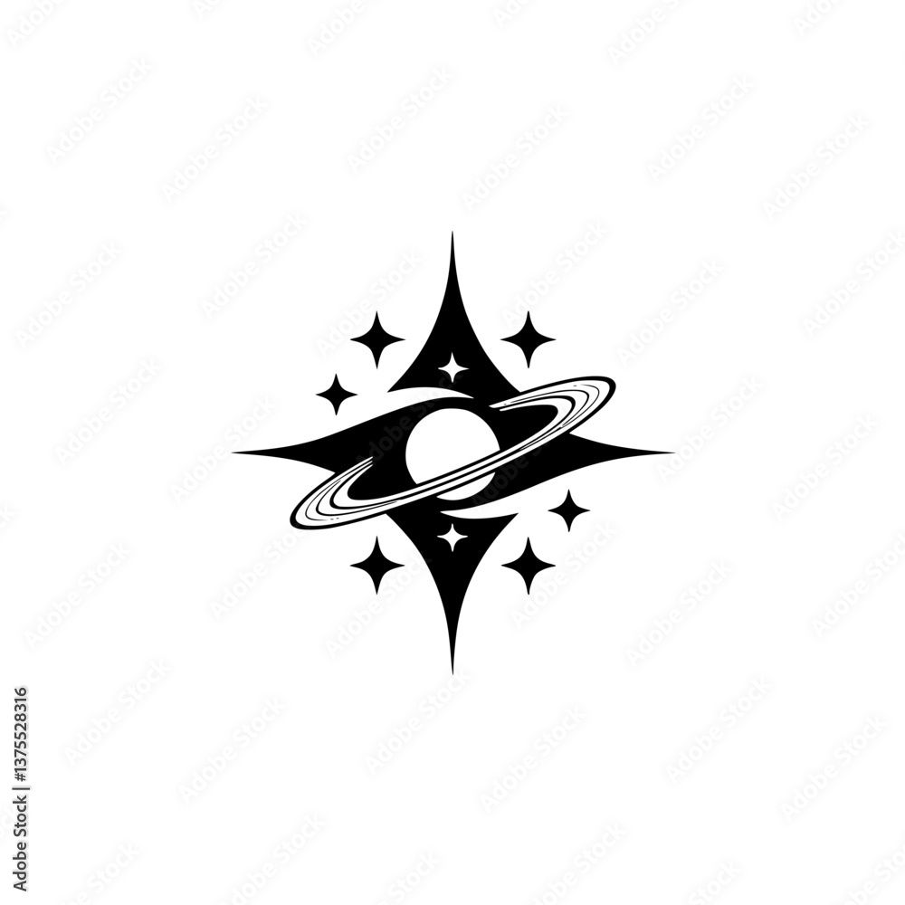Fototapeta premium Minimalist Space Logo: Black Hole, Stars, Geometric Design
