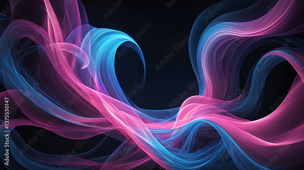 Naklejka premium Dynamic Abstract Background with Flowing Electric Blue and Vibrant Pink Waves, Radiant Energy Streams, and Glowing Particles, Creating a Futuristic, Cosmic, and High-Tech Aesthetic for Digital Designs