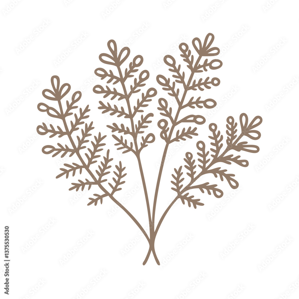Fototapeta premium Golden Maidenhair Fern Line Art Illustration