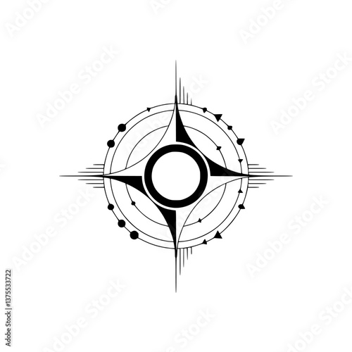 Geometric Compass Rose in Minimalist Art Deco Style on White
