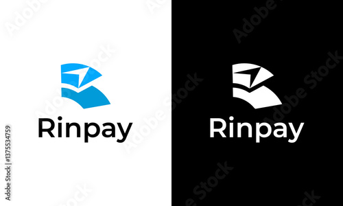 Letter R arrow and financial app icon logo design template vector