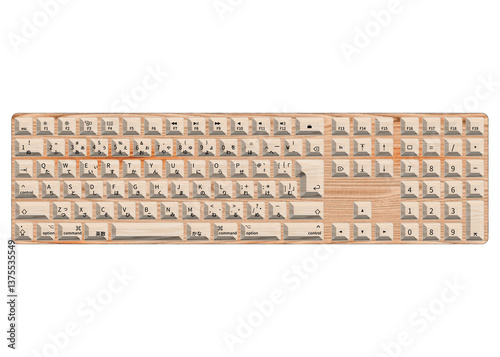 JISキーボード JIS規格のパソコン用キーボードのイラスト 木目 3D