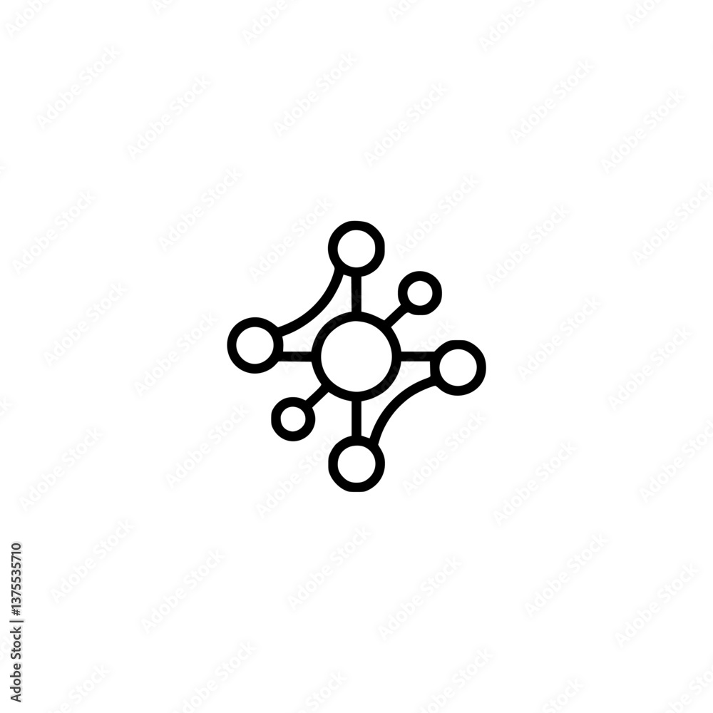 Abstract Network Icon, Minimalist Black Line Art on White Background Abstract Network Icon, Minimalist Black Line Art on White Background