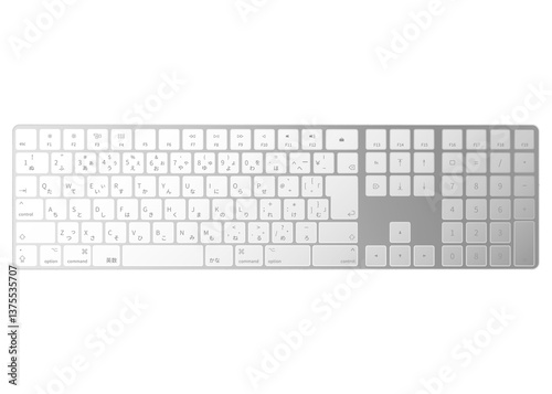 Obraz na płótnie Realistic Japanese Keyboard – Silver Wireless Full Layout with Kana Characters w salonie