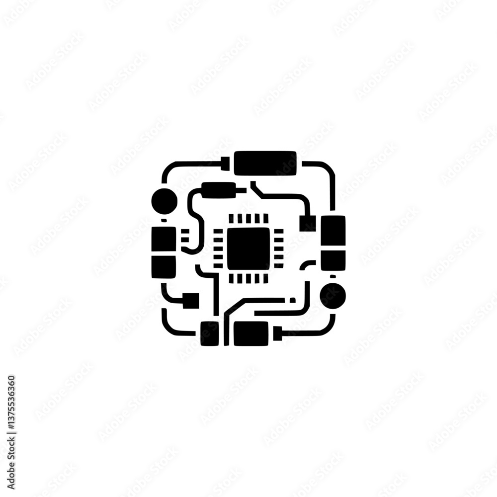 Fototapeta premium Modern Minimalist Circuit Board Icon on White Background