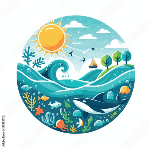 date, water, nature, illustration, blue, holiday, environment, day, ocean, vector, poster, conservation, protection, marine, celebration, sea, world, awareness, june, life, support, ecology, earth, ba