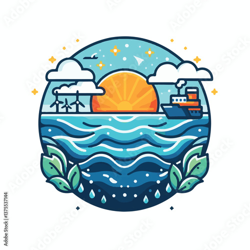 date, water, nature, illustration, blue, holiday, environment, day, ocean, vector, poster, conservation, protection, marine, celebration, sea, world, awareness, june, life, support, ecology, earth, ba