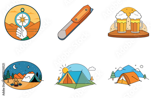 Camping Bundle. Refugee Camp Night Collection Icons
