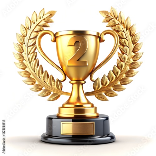 3d golden trophy cup second place award, runner-up prize