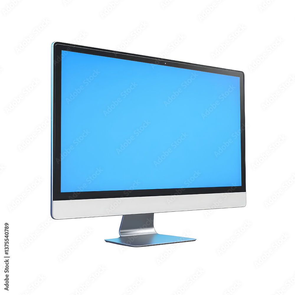 A sleek silver computer monitor displays a vibrant blue screen, promising endless possibilities and a clean, modern workspace. A sleek silver computer monitor displays a vibrant blue screen, promising endless possibilities and a clean, modern workspace.