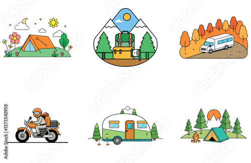 Camping Bundle. Stealthy Hunter Camouflage Collection Icons