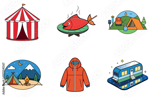Camping Bundle. Doctor Explaining Diagnosis Collection Icons