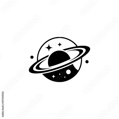 Minimalist Planet Icon: Black and White Space Illustration for Logo, Branding