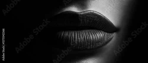 A striking black and white close-up of a woman’s lips, captured with deep shadows and high contrast lighting