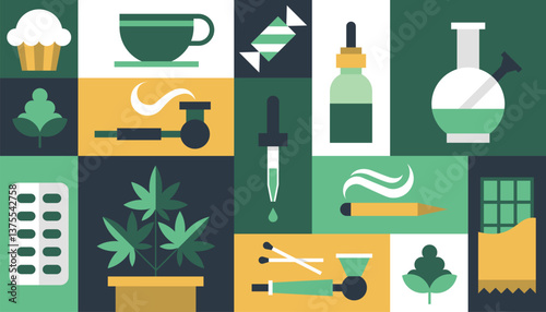Marijuana natural product cannabis medicine legal geometric background vector pattern poster banner