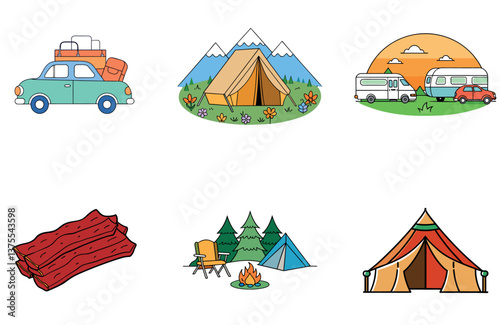 Camping Bundle. Firewood Campfire Warmth Collection Icons