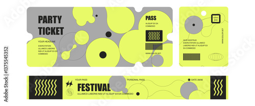 Control ticket bracelets for events, disco, festival, fan zone, party, staff. Vector mockup of a festival bracelet in a futuristic style.	

