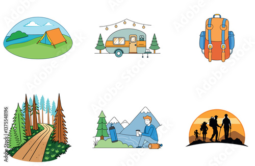 Camping Escape. A Bundle of Scenic and Modern Collection Icons